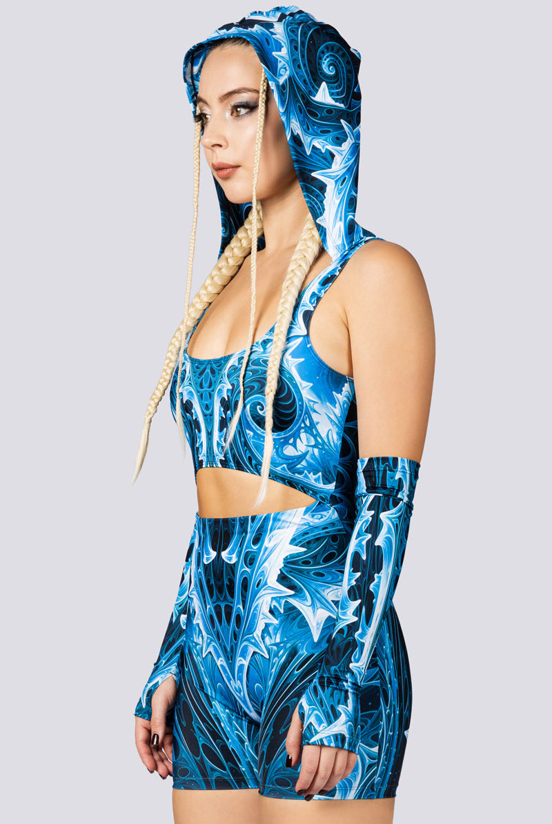 Cold Genesis Hooded Romper Close Side View