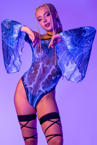 Rave Outfit Cold Genesis Sheer Bell Sleeve Bodysuit Close Side View