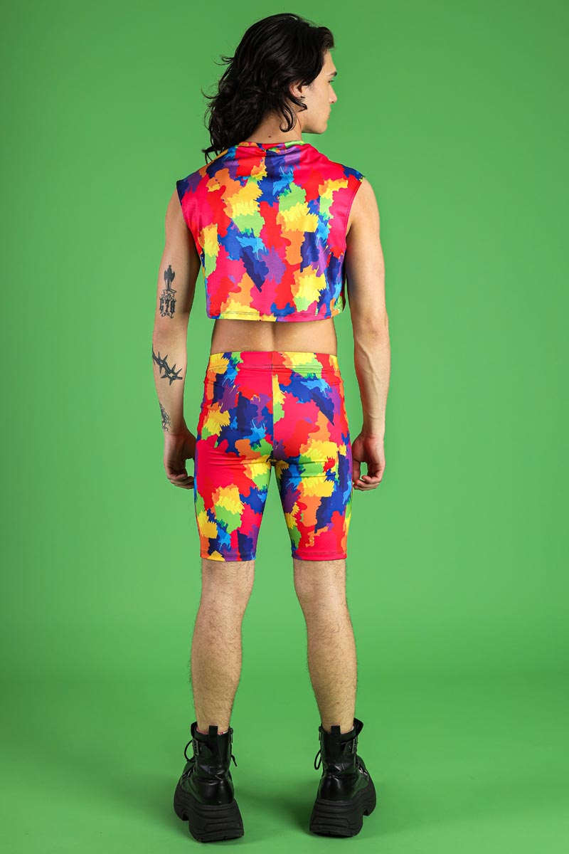 Rainbow Color Splash Men's Biker Rave Shorts | Devil Walking