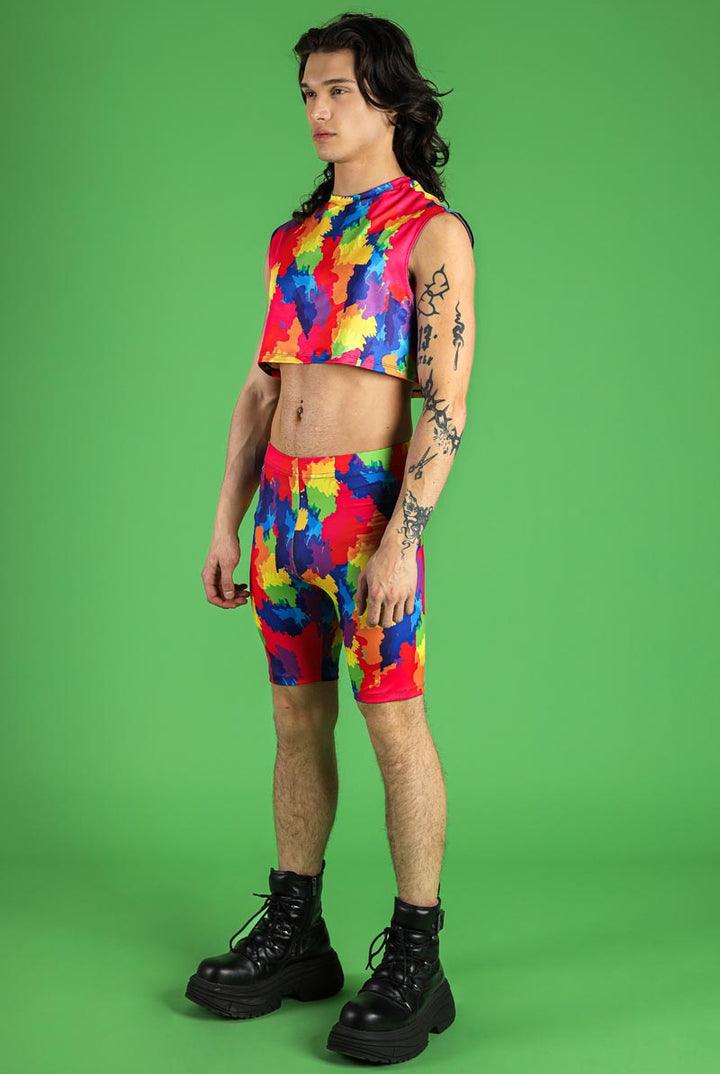 Color Splash Men's Biker Shorts Spandex Set | Devil Walking
