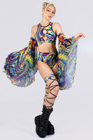 Rave Outfit Color Warp Booty Shorts Set Side View