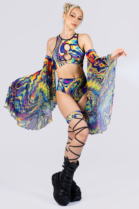 Rave Outfit Color Warp Booty Shorts Set Side View
