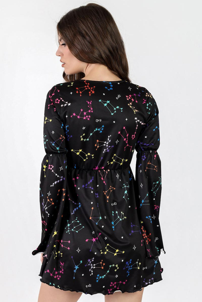Colorful Constellation Long Sleeve Summer Dress Back View
