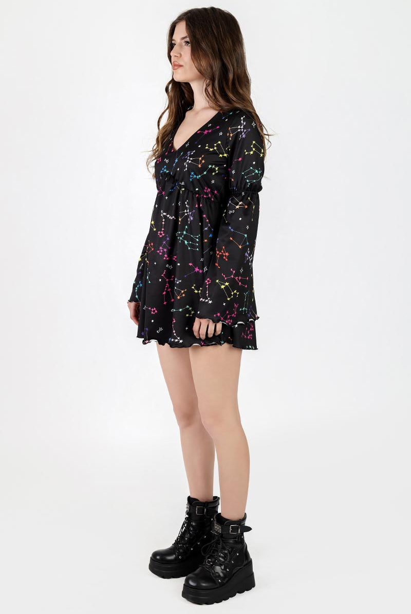 Colorful Constellation Long Sleeve Summer Dress Side View