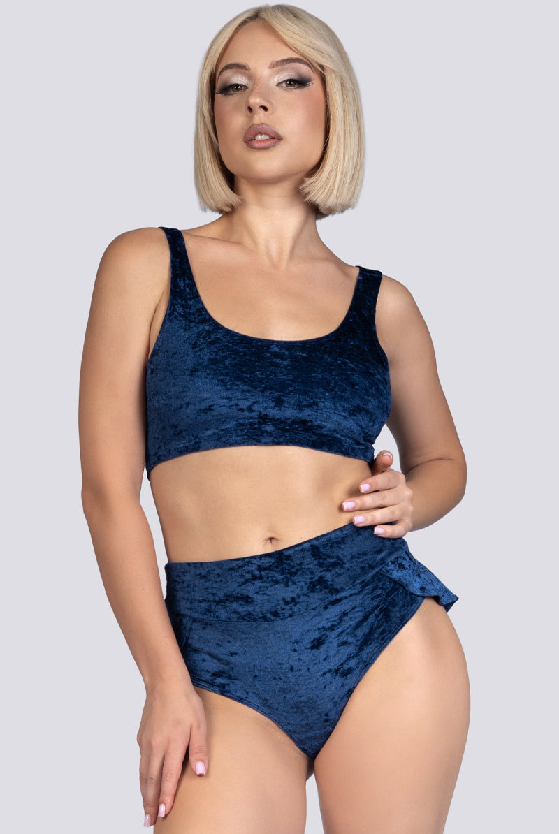 Cosmic Indigo Bra Crop Top - Blue Velvet Stripper Outfit