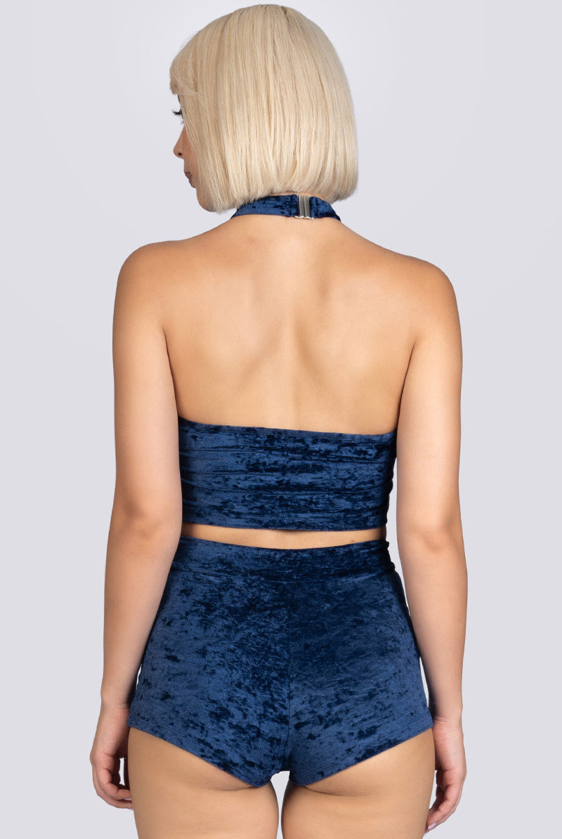 Cosmic Indigo Criss Cross Halter Top - Blue Velvet Exotic Dancewear
