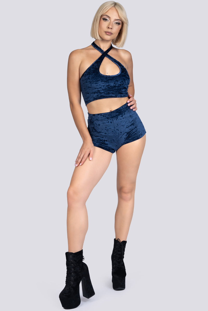 Cosmic Indigo Criss Cross Halter Top - Blue Velvet Dancewear
