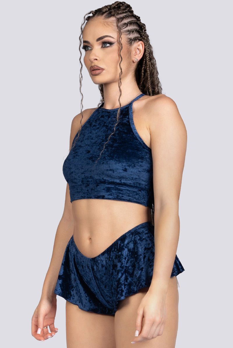 Cosmic Indigo Flare Shorts - Blue Velvet Stripper Wear