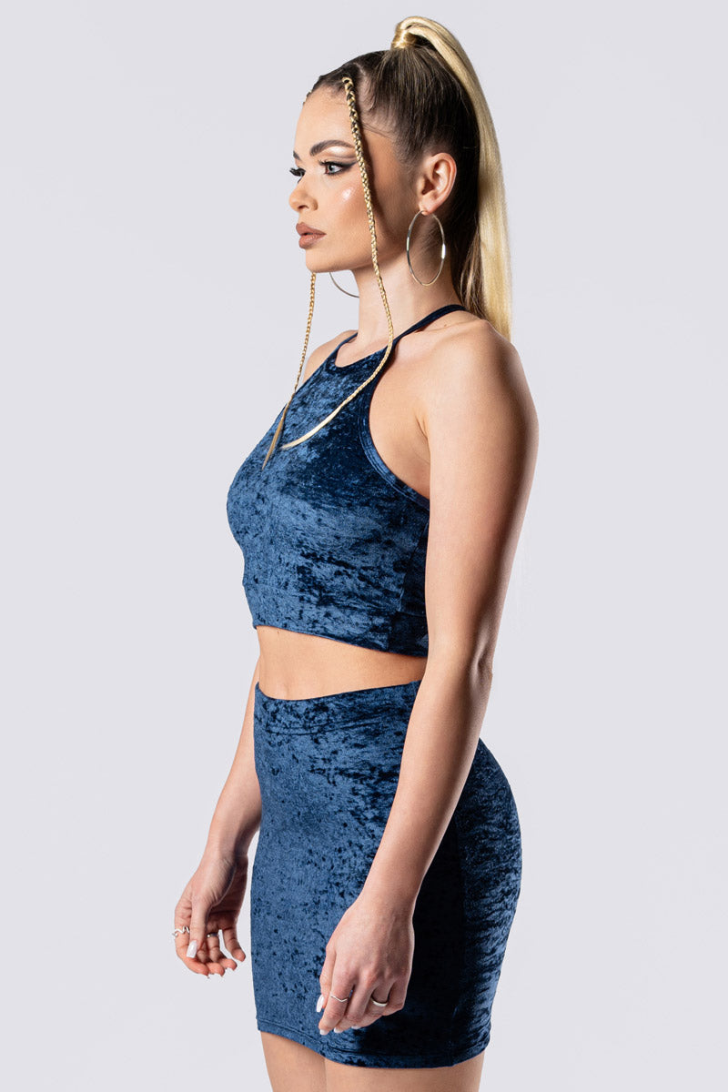 cosmic-indigo-halter-crop-top-blue-velvet-close-side-view