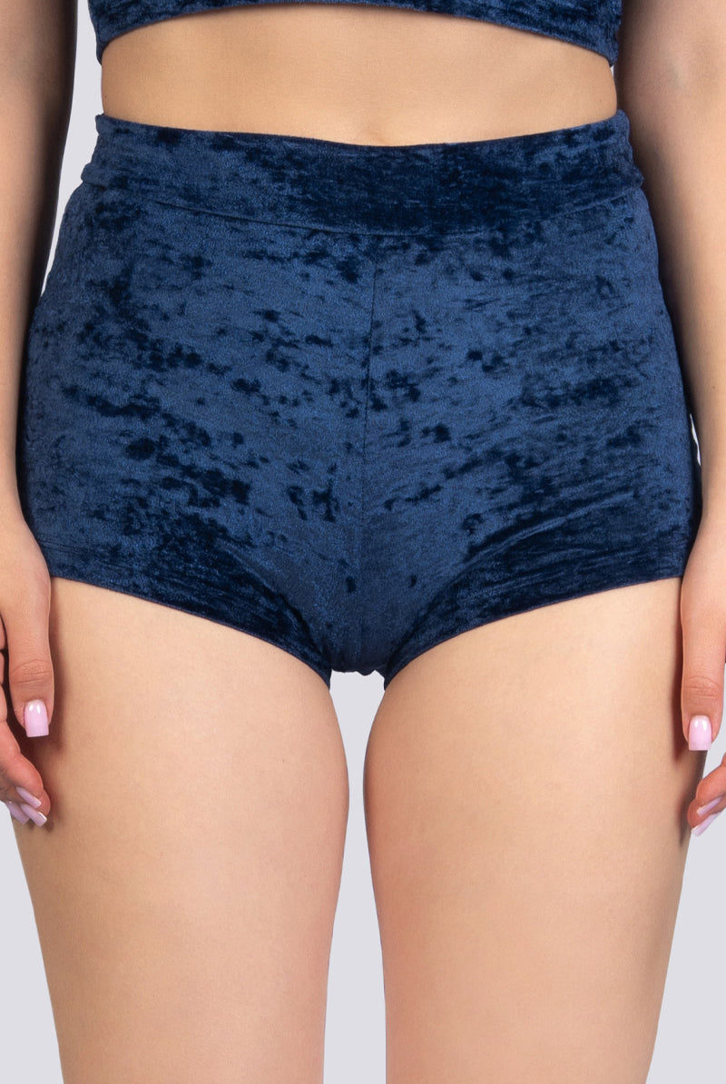 Cosmic Indigo High Rise Booty Shorts - Blue Velvet Stripper Wear