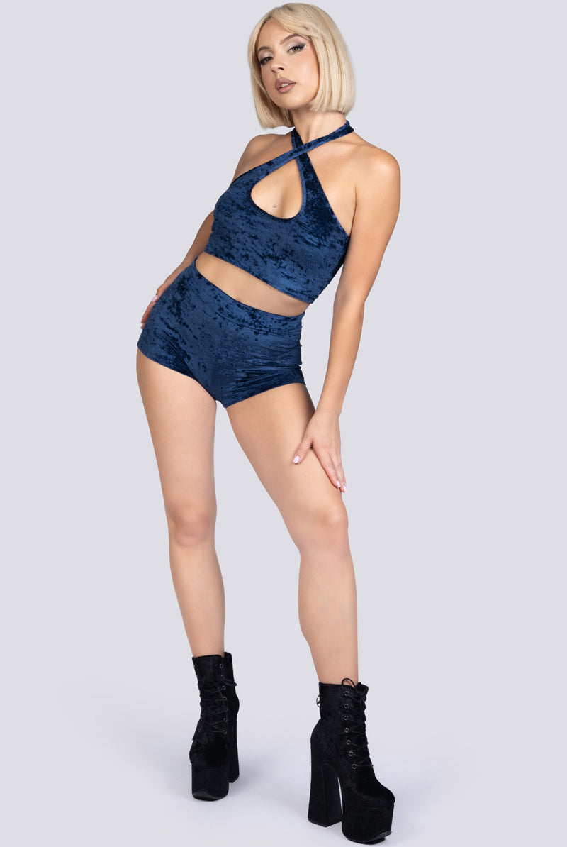 Cosmic Indigo High Rise Booty Shorts - Blue Velvet Pole Wear