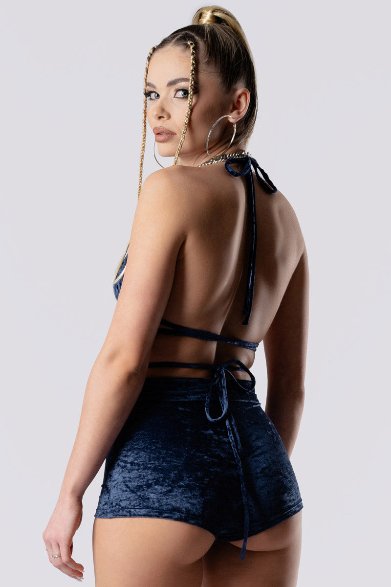 cosmic-indigo-high-waisted-shorts-blue-velvet-back-view