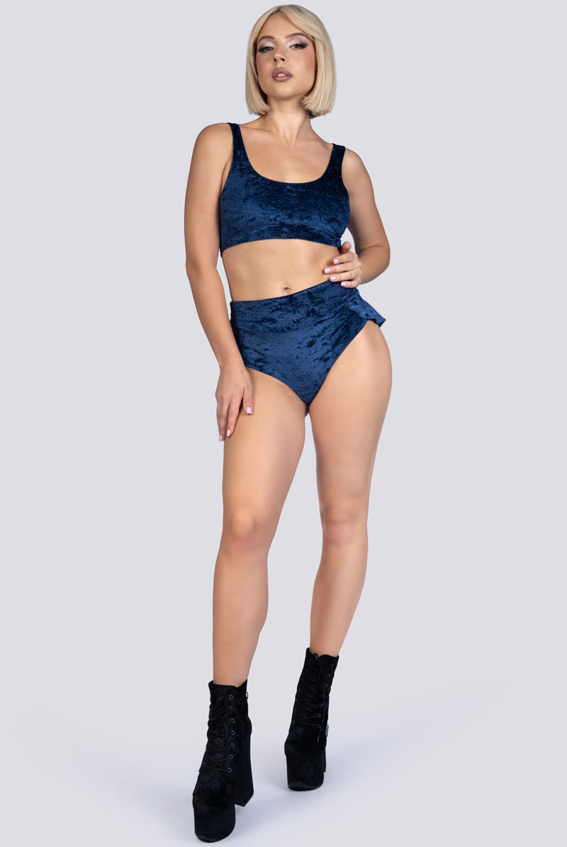 Cosmic Indigo Ruffle Booty Shorts - Blue Velvet Exotic Dancewear