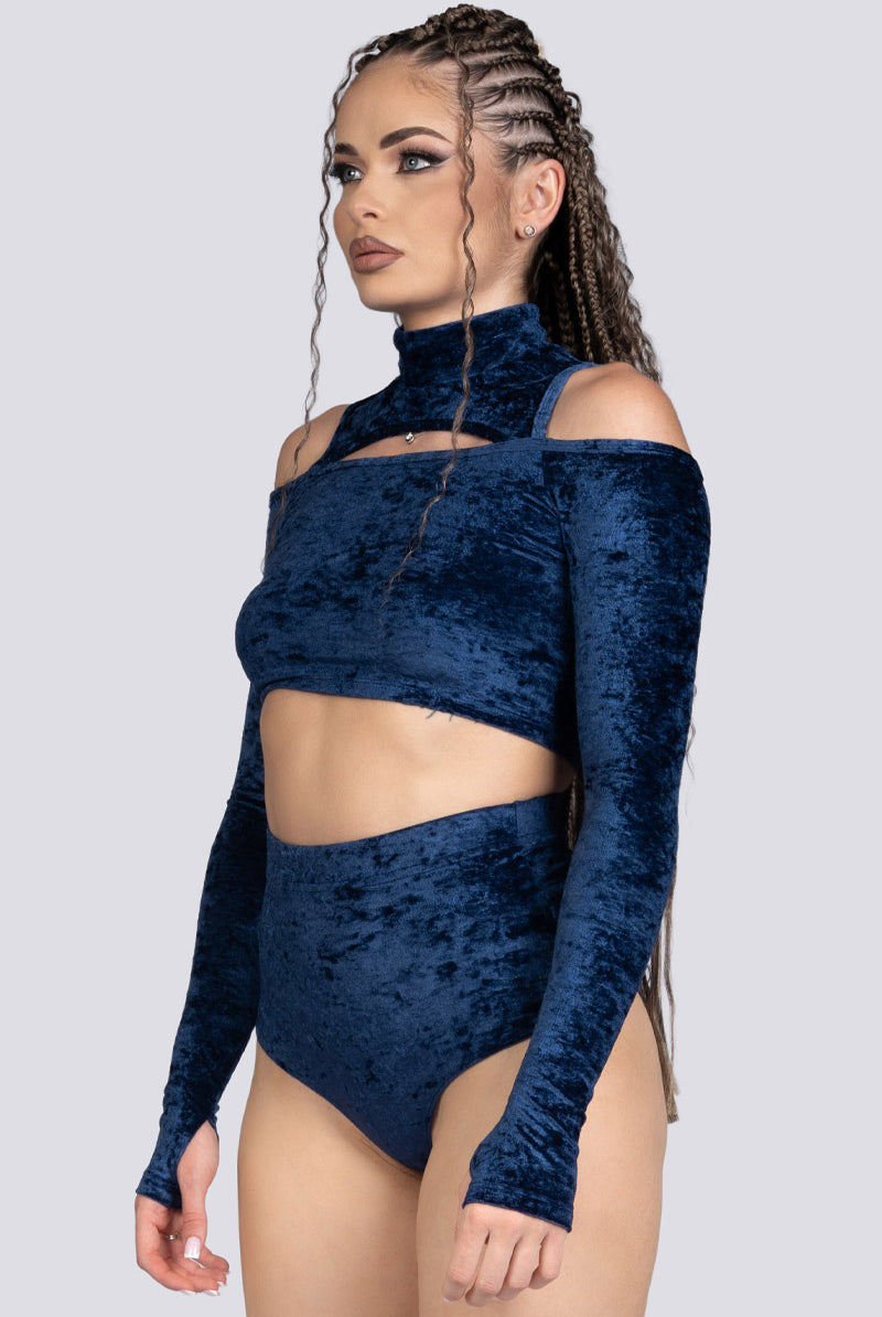 Cosmic Indigo Scrunched Shorts - Blue Velvet Stripper Wear
