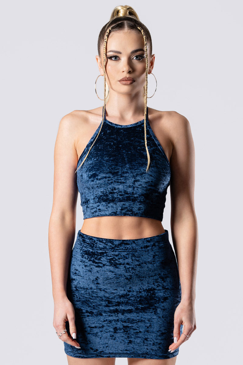 cosmic-indigo-skirt-set-blue-velvet-close-view