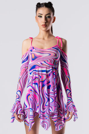 Rave Outfit Cotton Candy Mesh Strappy Dress Close Front View