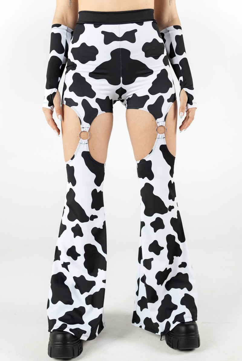 Cow O-Ring Flare Pants Close View
