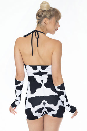 Cow Print Cut Out Playsuit Back View