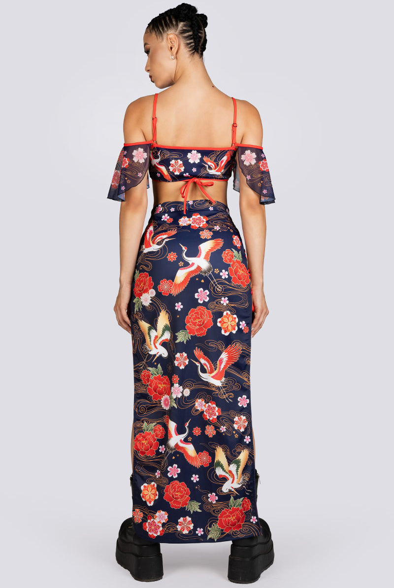Crane Dance High Slit Maxi Skirt Halloween Outfit