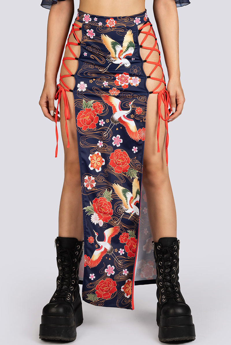 Crane Dance High Slit Maxi Skirt Halloween Costume