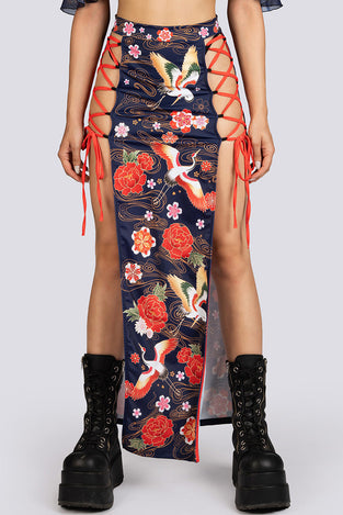 Crane Dance High Slit Maxi Skirt Halloween Costume
