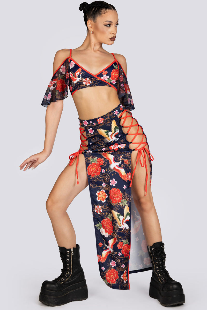 Crane Dance High Slit Maxi Skirt Set Sexy Halloween Costume