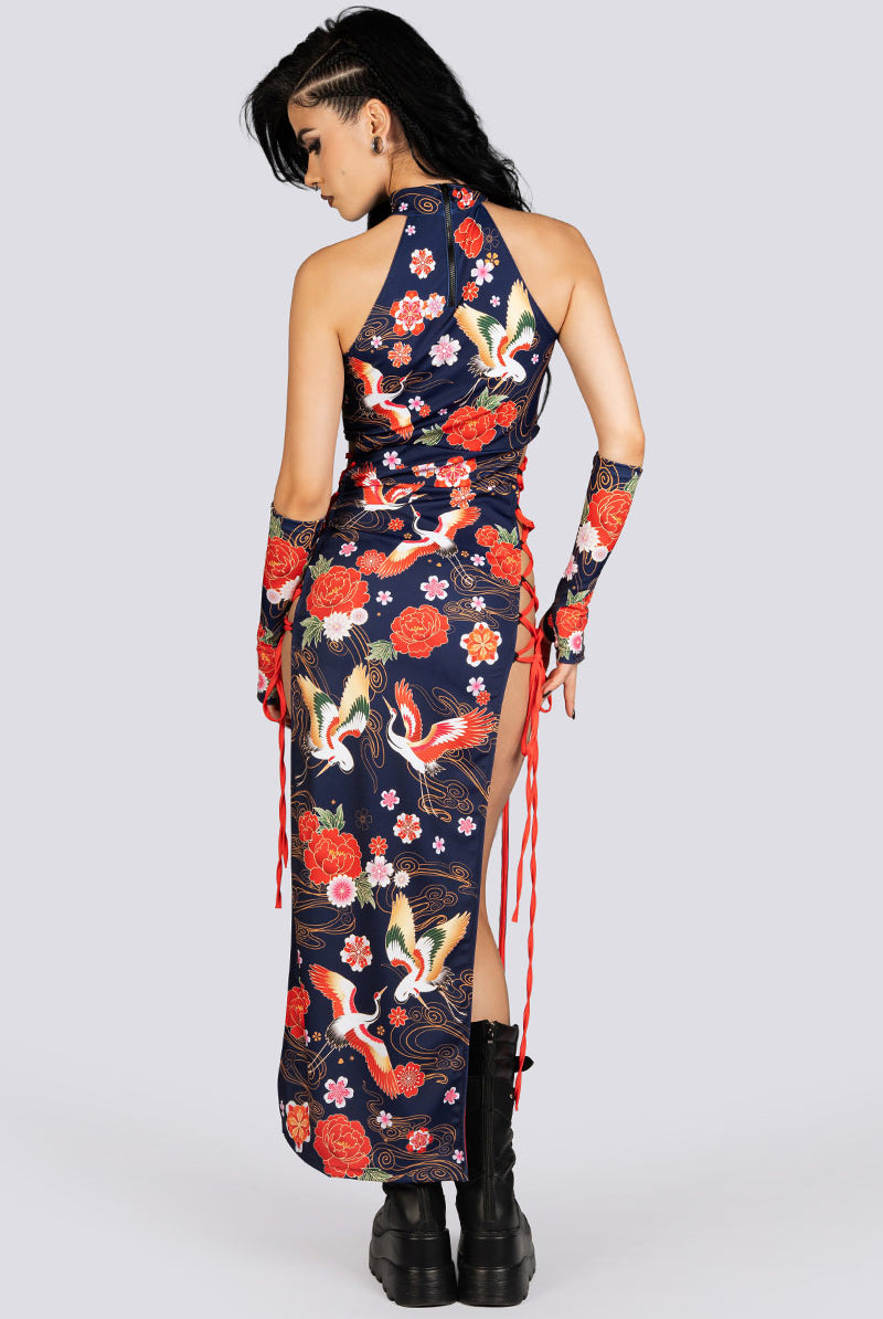 Crane Dance Side Lace Up Maxi Dress Halloween Clothes