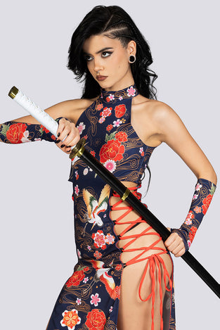 Crane Dance Side Lace Up Maxi Dress Halloween Costume