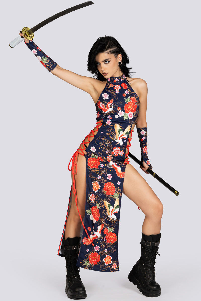 Crane Dance Side Lace Up Maxi Dress Halloween Outfit