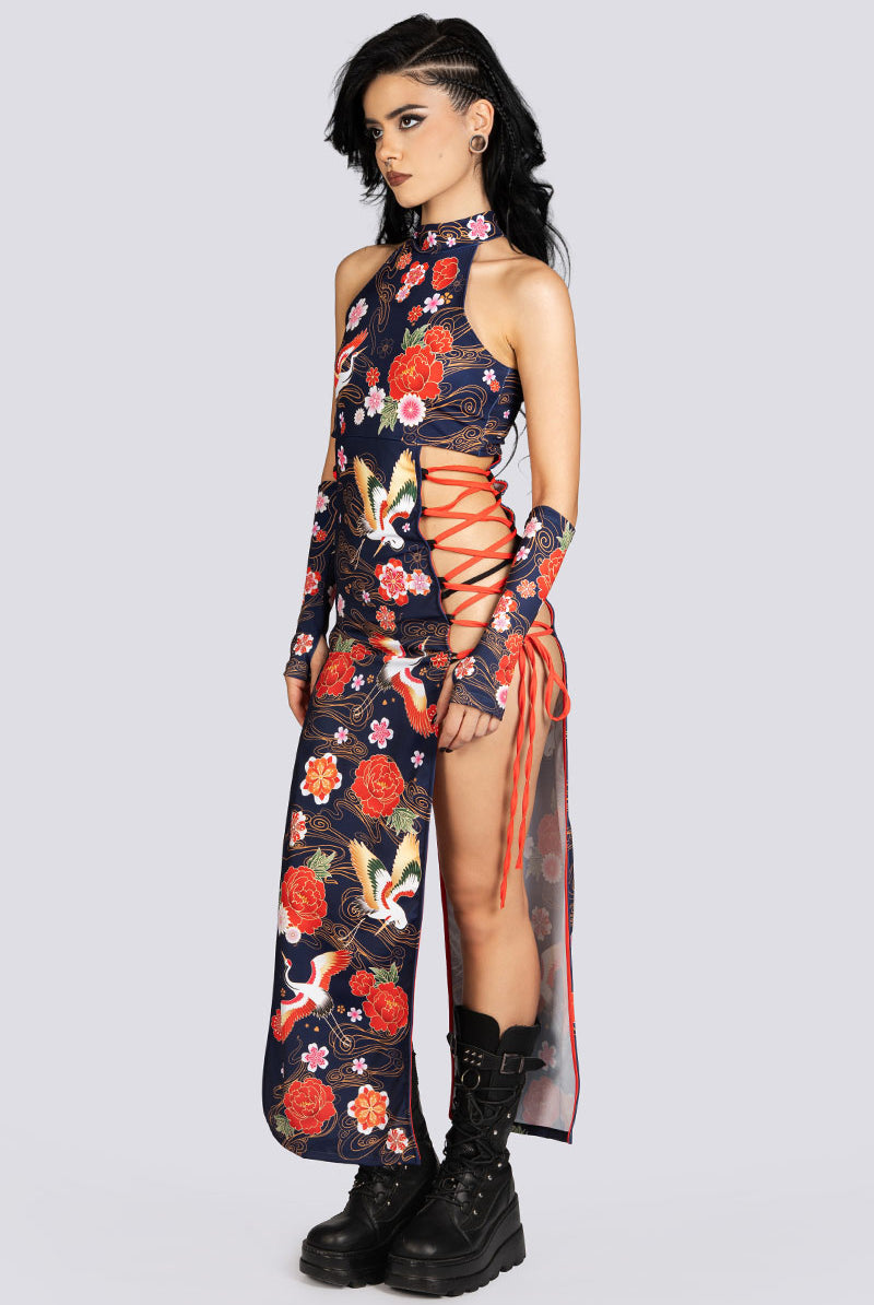 Crane Dance Side Lace Up Maxi Dress Halloween Costume Women
