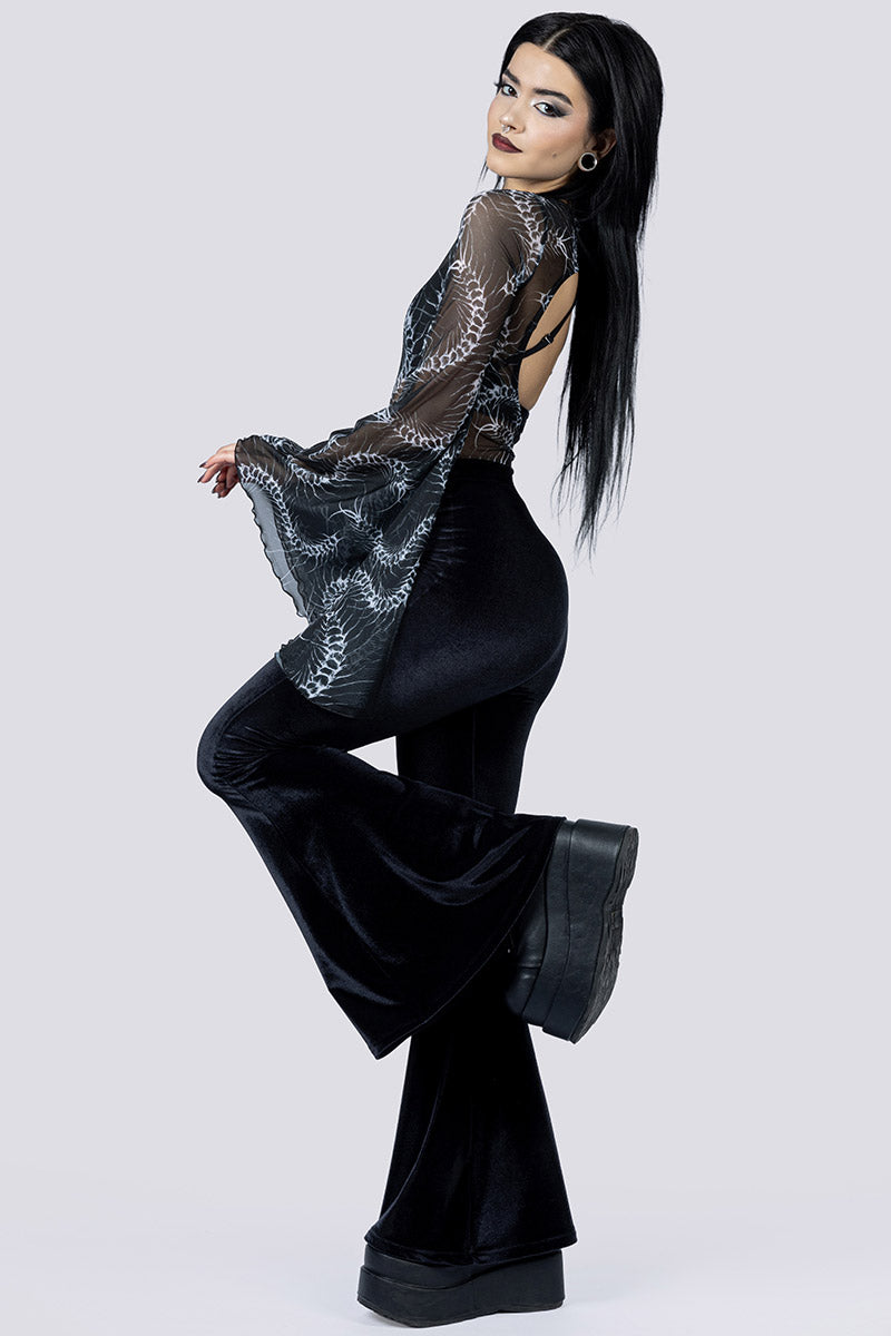 Crawling Centipede Sheer Bell Sleeve Bodysuit Pants Side Gothic Clothes