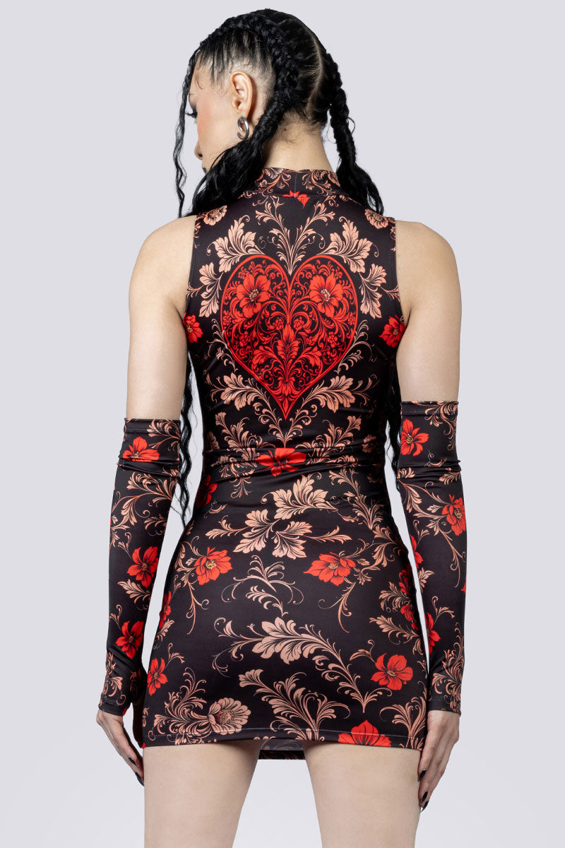 Crimson Gothica Cut Out Mini Dress Back Goth Fashion