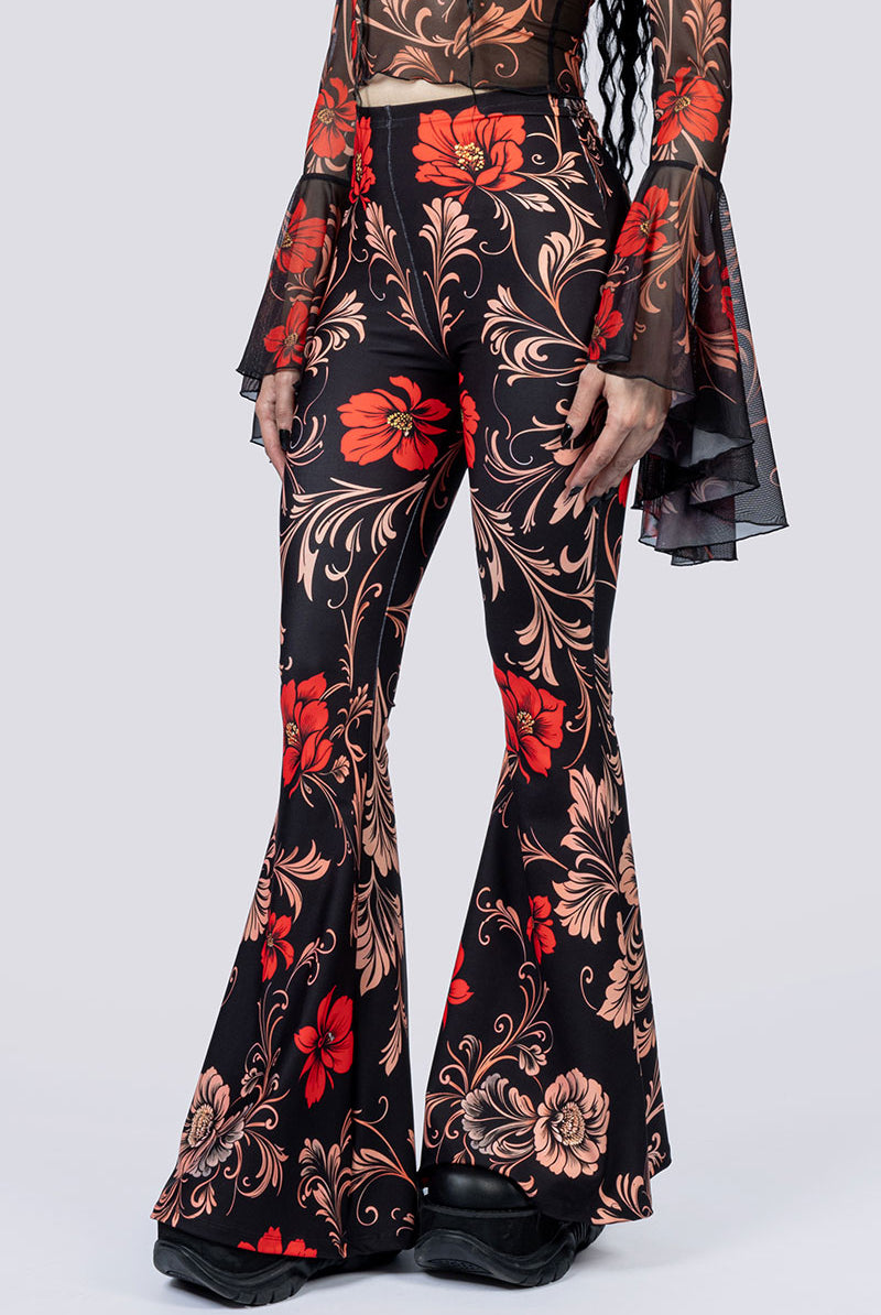 Crimson Gothica Flare Pants Close Up Goth Clothing