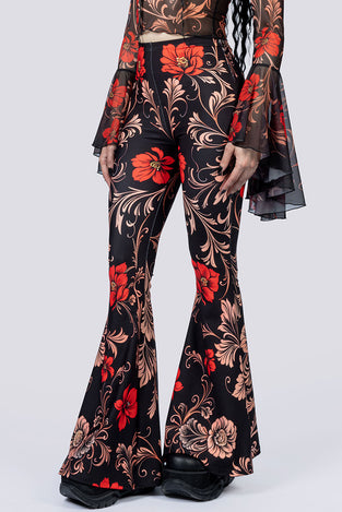 Crimson Gothica Flare Pants Close Up Goth Clothing