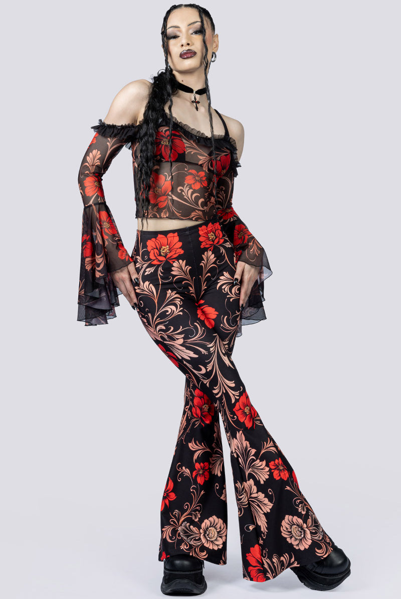 Crimson Gothica Flare Pants Full Body Front Gothic Clothing