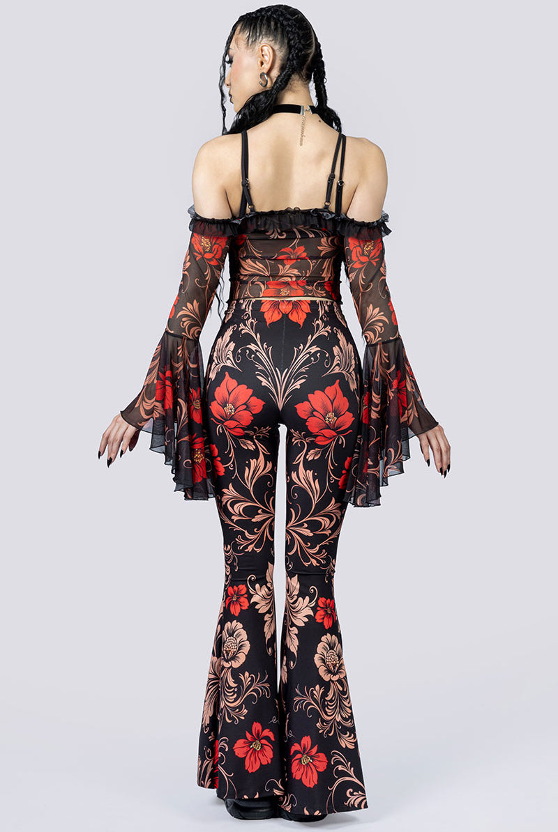 Crimson Gothica Flare Pants Set Back Gothic Outfits