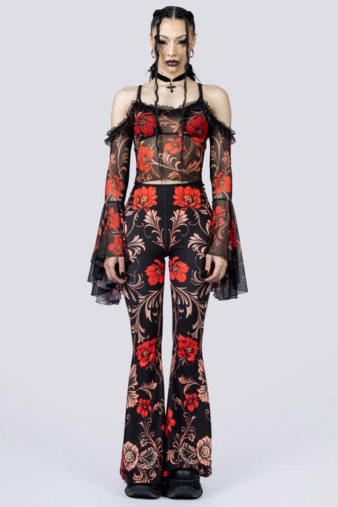 Crimson Gothica Flare Pants Set Front Goth Fashion
