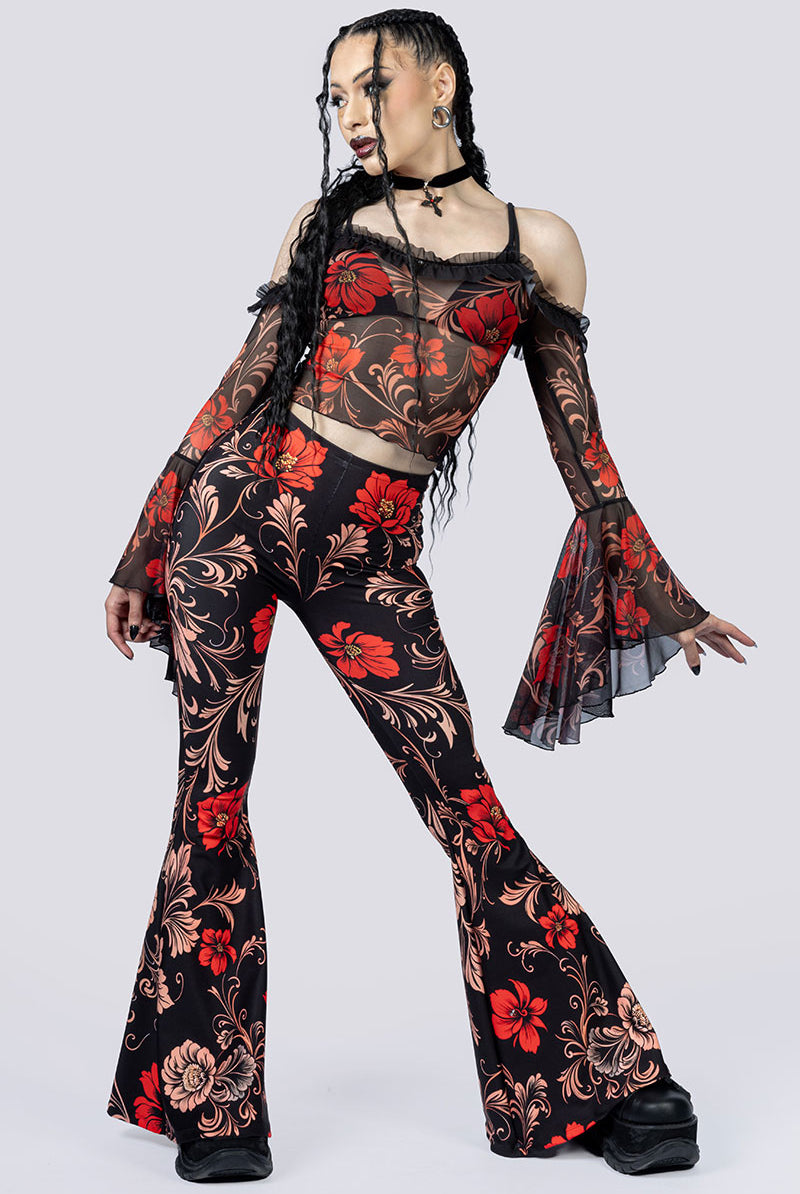Crimson Gothica Flare Pants Set Full Body Goth Wear