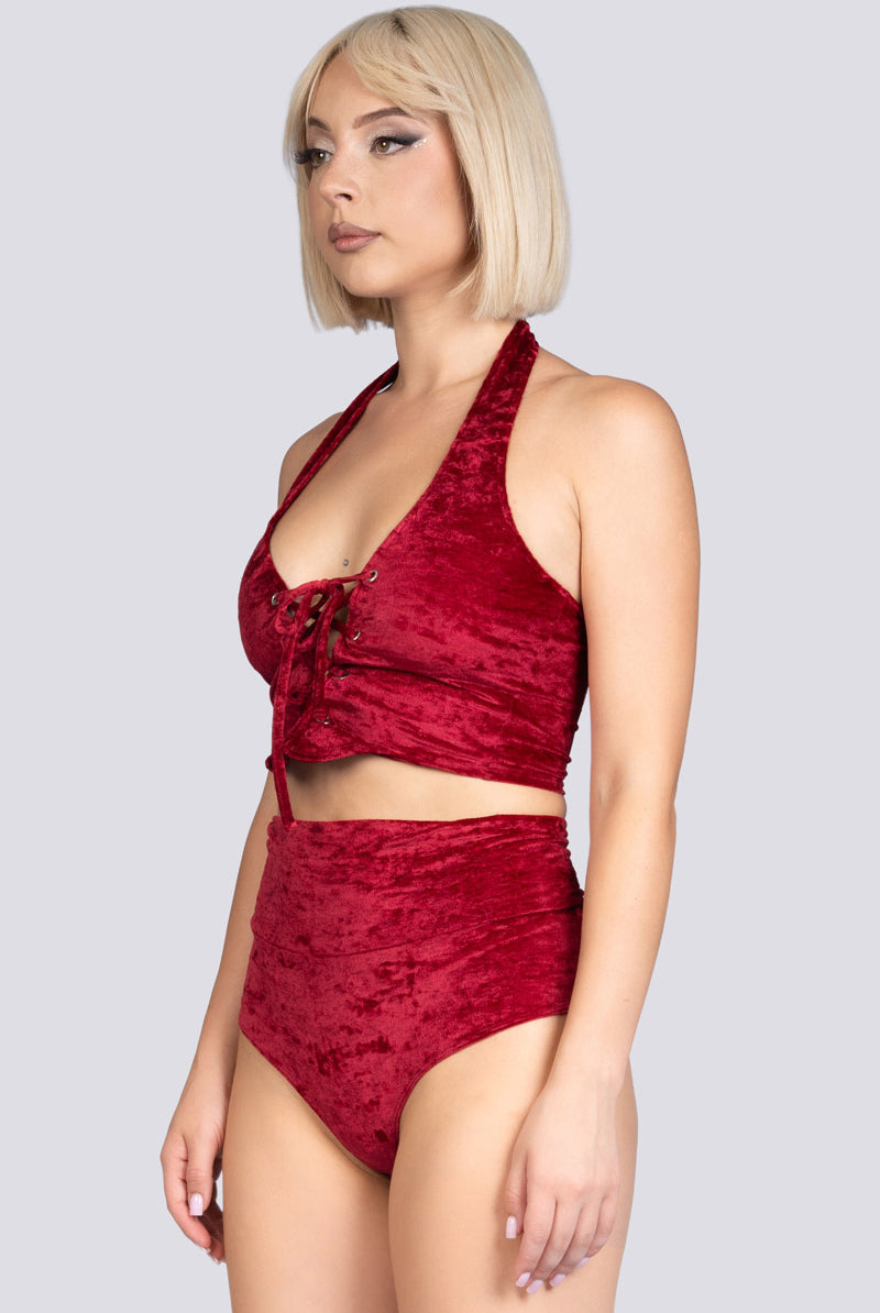 Crimson Kiss Corset Top - Red Velvet Pole Wear