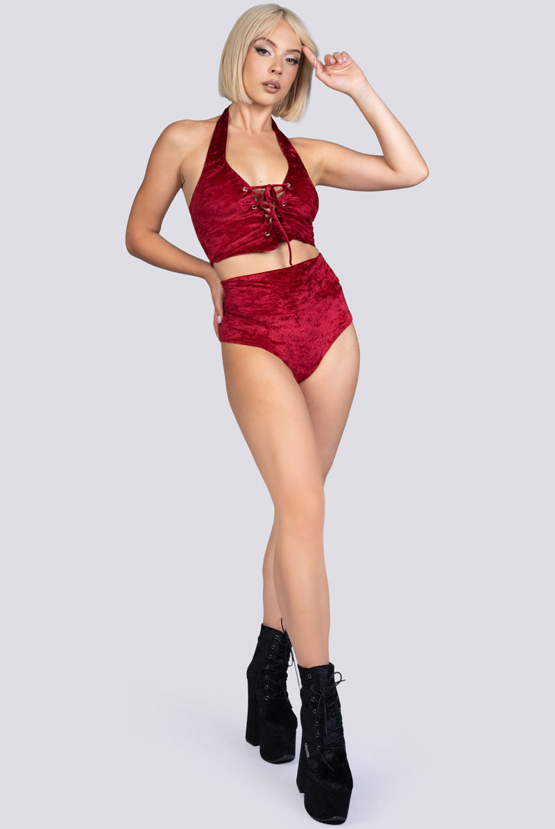 Crimson Kiss Corset Top - Red Velvet Exotic Dancewear