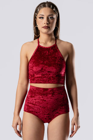 Rave Outfit Crimson Kiss Crop Top Red Velvet Front View