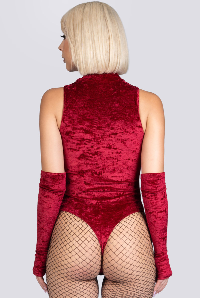 Crimson Kiss High-Neck Keyhole Bodysuit - Red Velvet Dancewear
