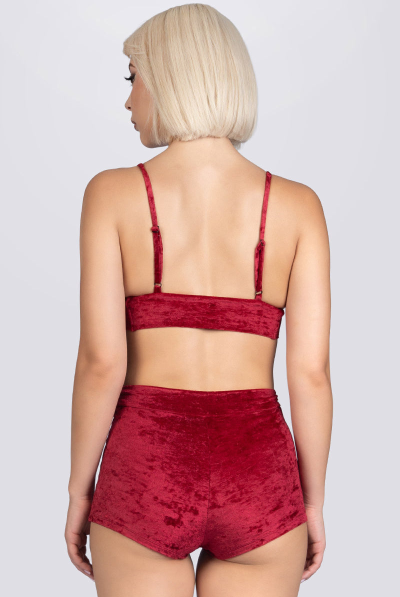 Crimson Kiss High Rise Booty Shorts - Red Velvet Exotic Dancewear