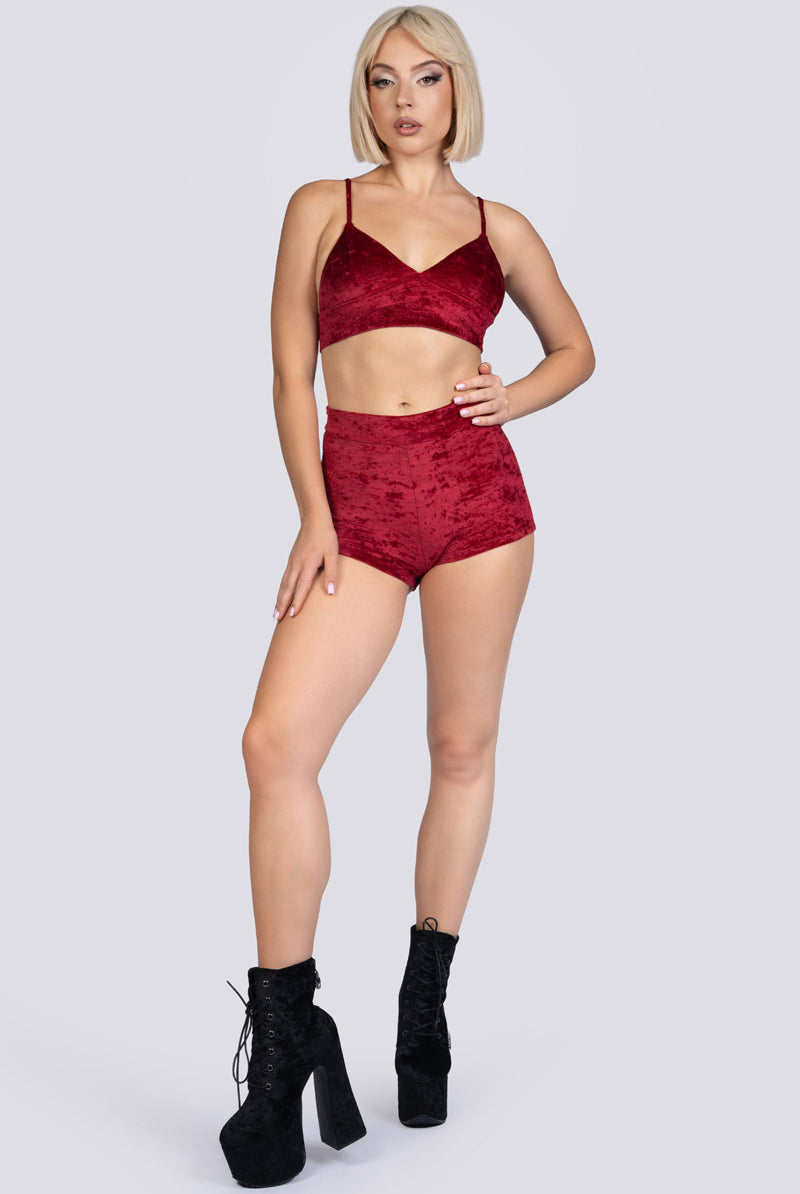 Crimson Kiss High Rise Booty Shorts - Red Velvet Dancewear