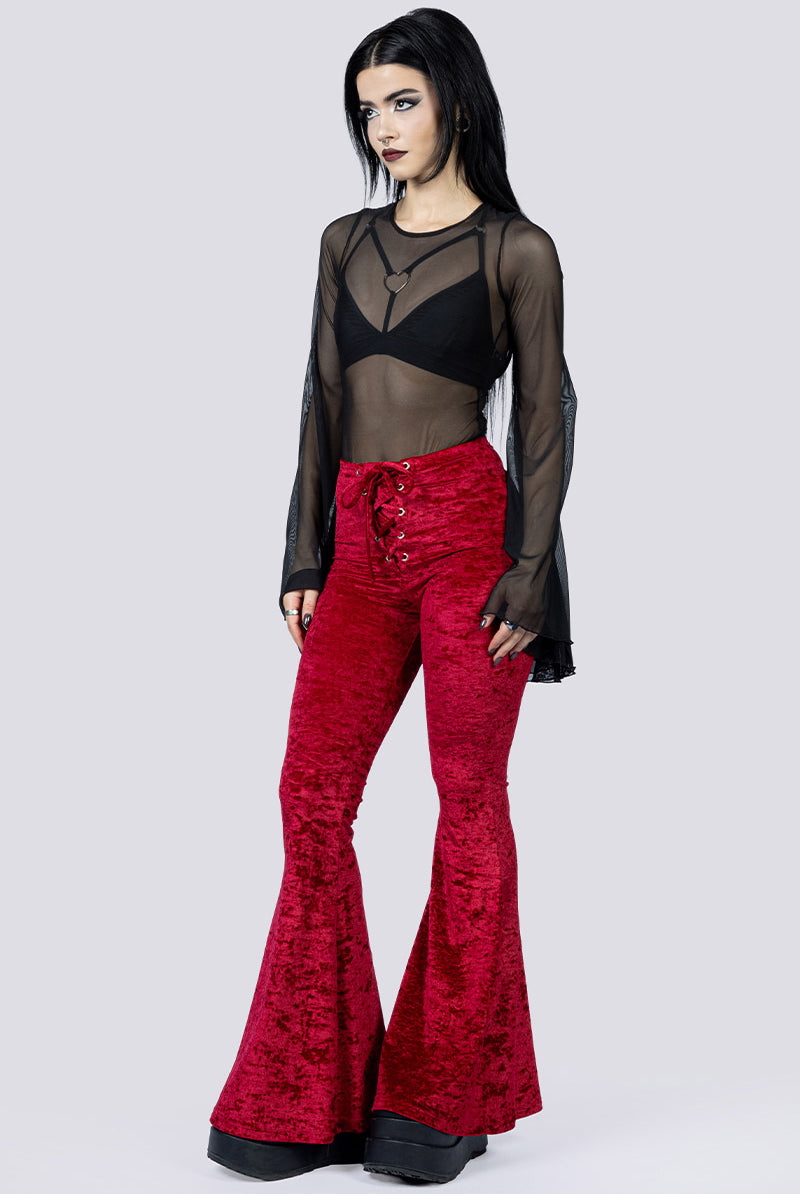Crimson Kiss Lace Up Flare Pants Side Dark Fashion