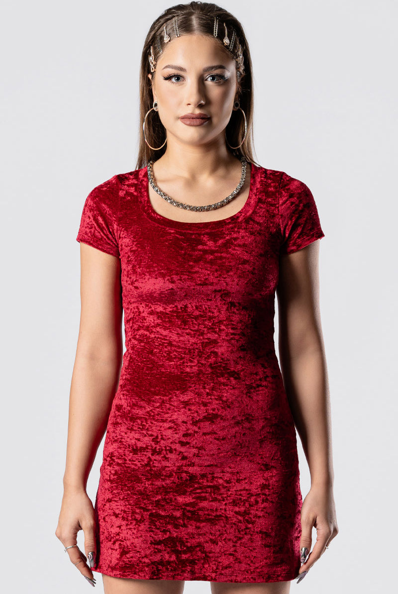 Crimson Kiss Short Sleeve Bodycon Dress - Red Velvet | Devil Walking Crimson Kiss Short Sleeve Bodycon Dress - Red Velvet | Devil Walking