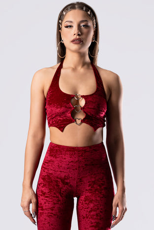 crimson-kiss-triple-ring-halter-top-close-front-view