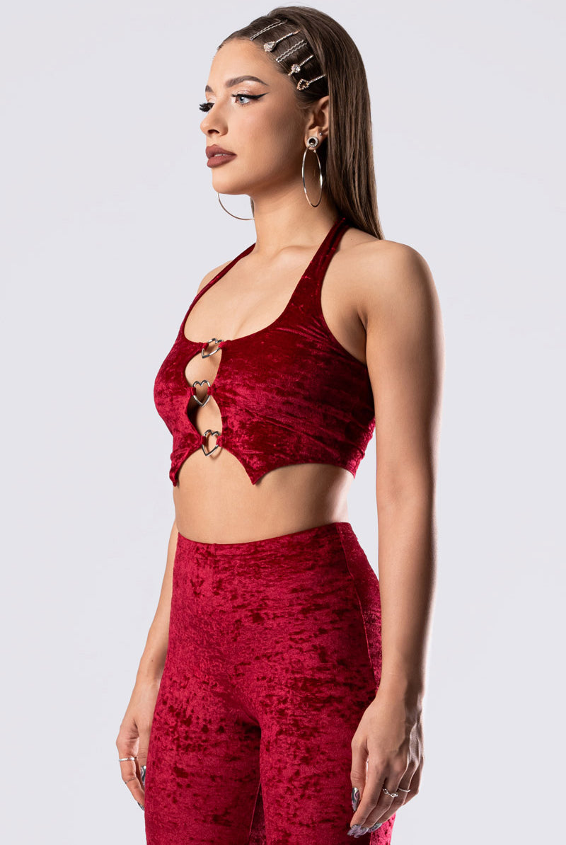 crimson-kiss-triple-ring-halter-top-close-side-view