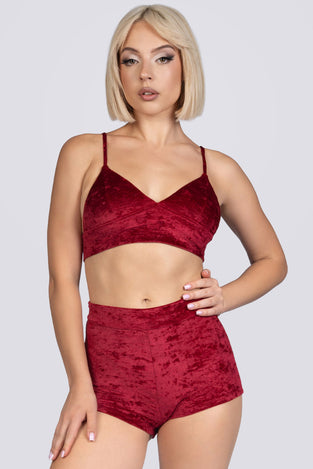 Crimson Kiss Velvet Bralette Top - Red Velvet Stripper Outfit