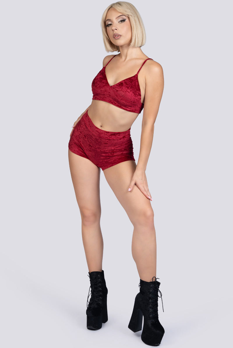 Crimson Kiss Velvet Bralette Top - Red Velvet Dancewear